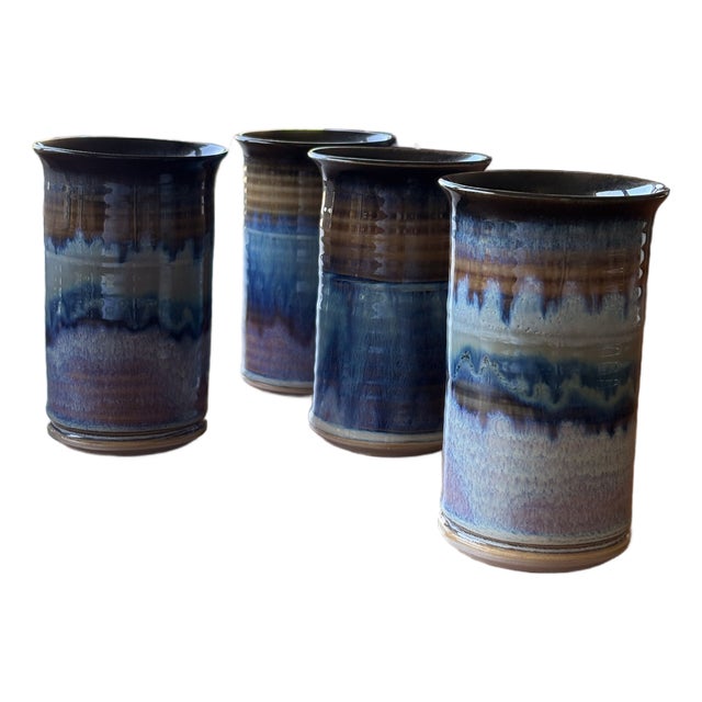 Hand-Thrown Studio Pottery Tumblers Set of 4 For Sale