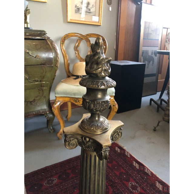 Brass 1900 Neoclassical Brass Pillar Fireplace Andirons - a Pair For Sale - Image 8 of 13
