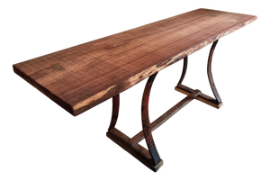 Vintage Industrial Table with Iron Base and Hardwood Slab Top, 1950s