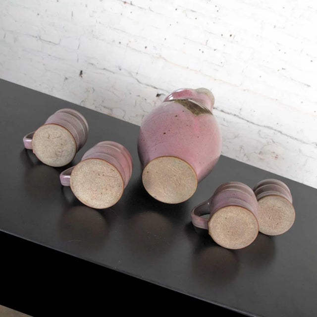 Modern Hot Chocolate/Drink Set Purple Studio Pottery Ceramic Signed Powell, Pitcher & 4 Cups For Sale - Image 10 of 13