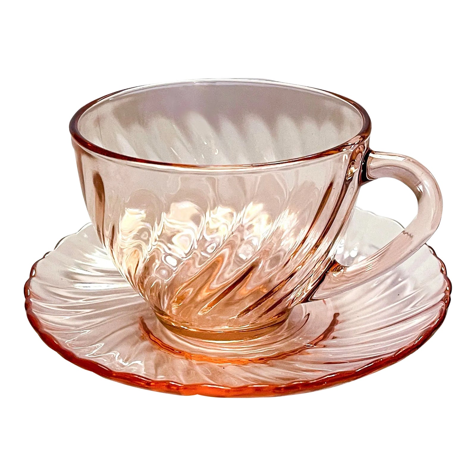 Vintage Arcoroc France Pink Tea Cup and Saucer | Chairish
