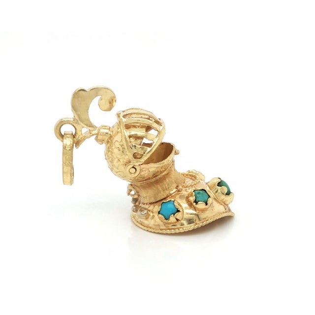 Mid 20th Century 18k Yellow Gold Turquoise Medieval Knights Helmet Charm Pendant For Sale In Miami - Image 6 of 9