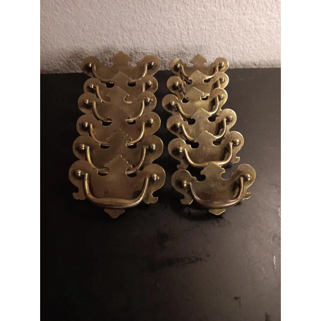 1980s Art Nouveau Style Brass Drawer Pulls - Set of 12 For Sale - Image 4 of 5