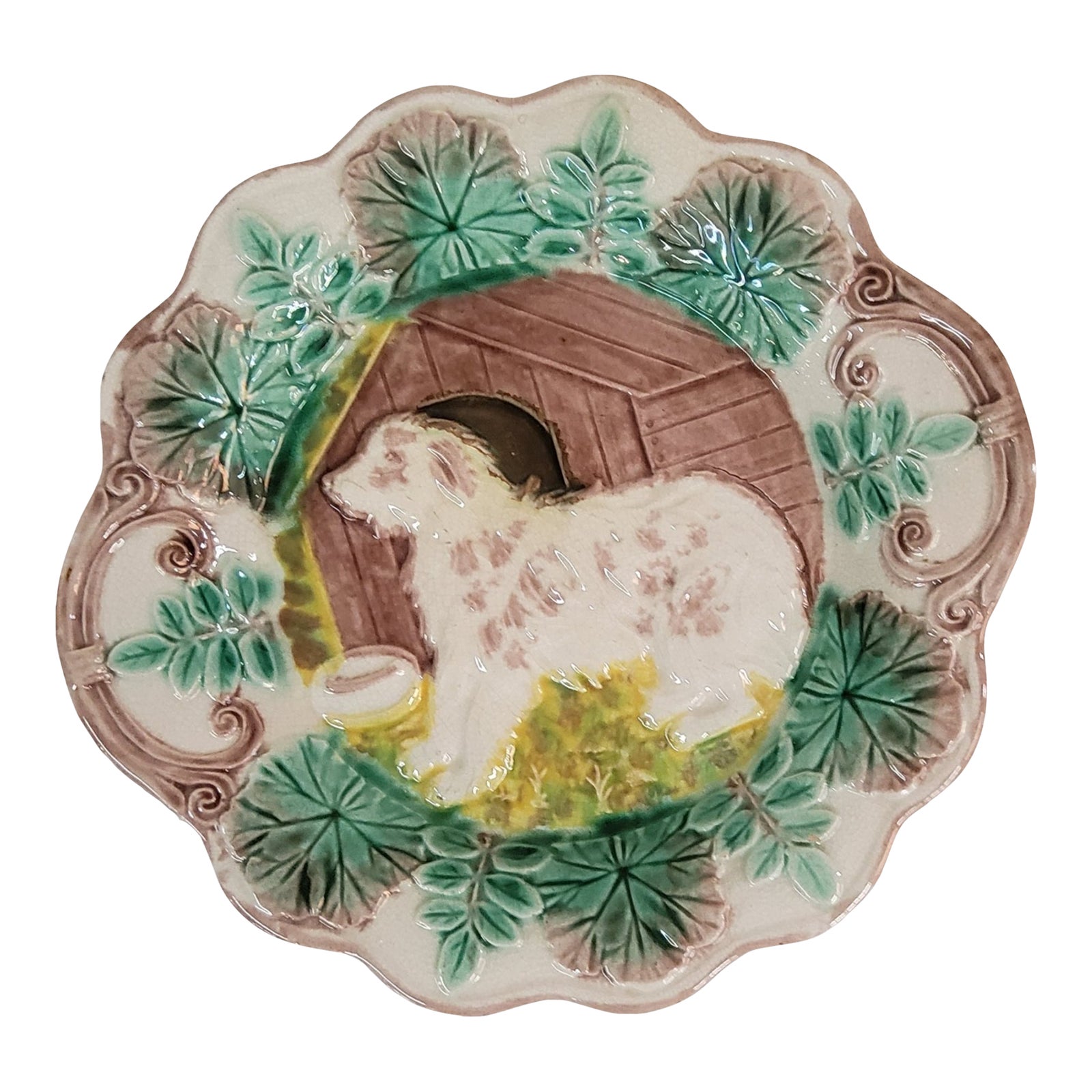 Antique Majolica Plate of Dog & Doghouse Chairish