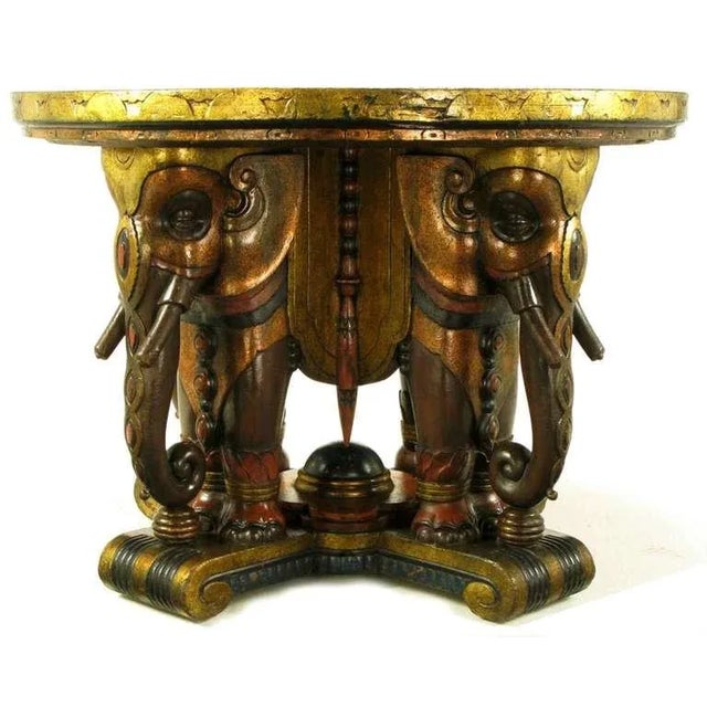 Art Deco Extraordinary 1920s Polychrome Parcel Gilt Elephant Center Table For Sale - Image 3 of 8