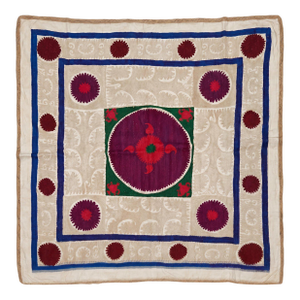 Asian Suzani Tablecloth - 1970s Textile 4'3'' X 4'4''
