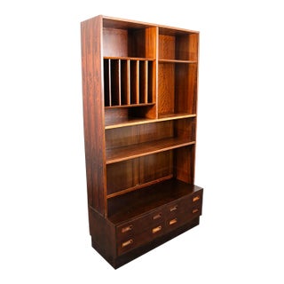 Mid Century Danish Modern Rosewood Shelving Unit Bookshelf Cabinet Drawers MCM For Sale