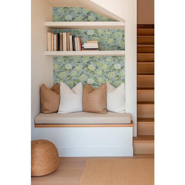 Not Yet Made - Made To Order Hydrangea Blooms Floral Grasscloth Wallpaper by House Party | Limelight Green | 8 Yards For Sale - Image 5 of 7