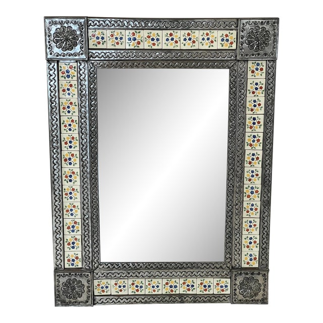 1970s Mexican Tin Framed Mirror For Sale