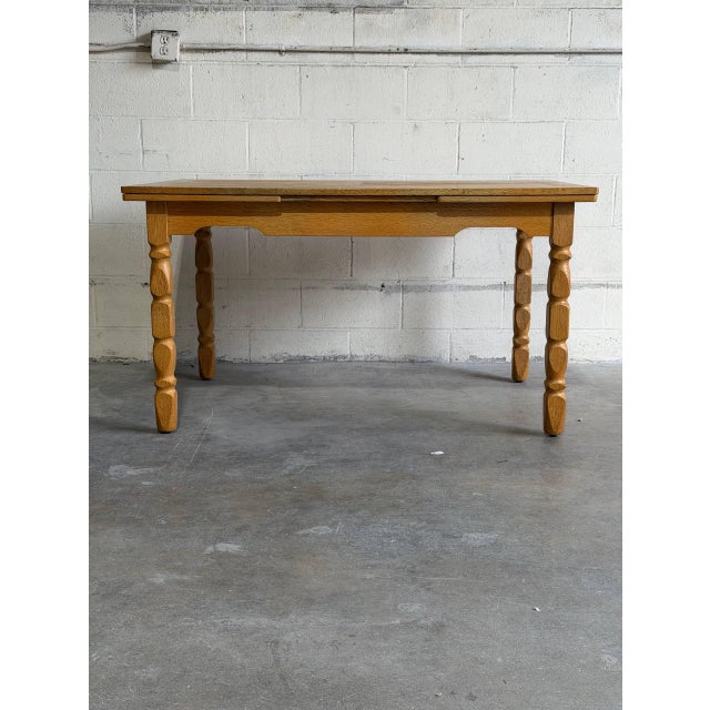 Mid-Century Modern Vintage Danish Oak Expandable Dining Table by Henning Kjærnulf Draw Leaf Table MCM For Sale - Image 3 of 10