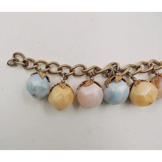 Gold Vintage 1950s Signed Napier Pastel Charm Bracelet For Sale - Image 8 of 10