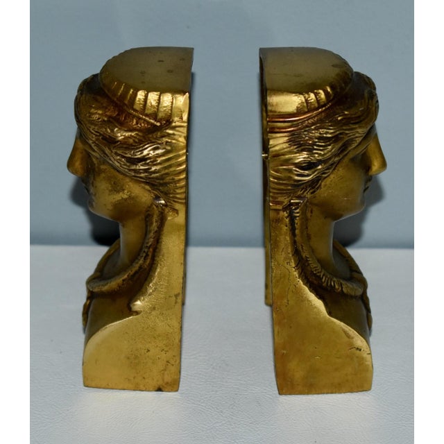 Antique Brass Ormolu Mounts French Empire Female Figure Caryatid Bust Pair For Sale - Image 10 of 12