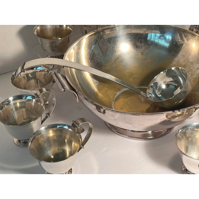 Mid-Century Silver Plated Punch Bowl Set by Royal Hickman- 14 Pieces For Sale In Detroit - Image 6 of 9