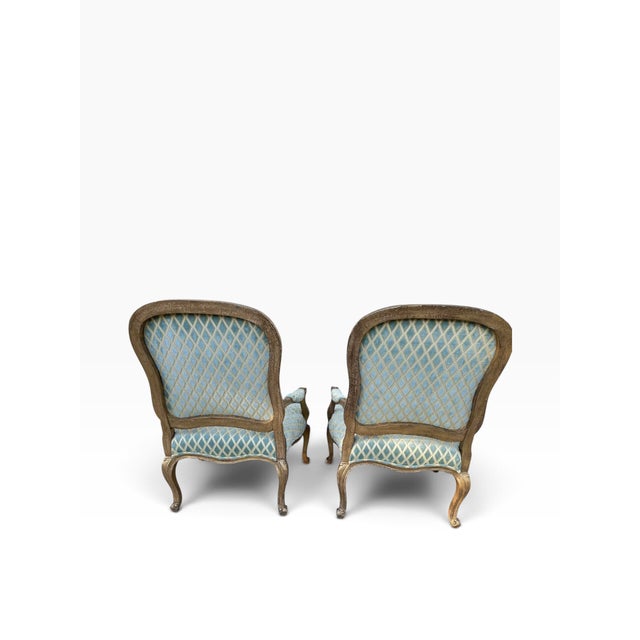 Tiffany Blue Vintage Tomlinson/Erwin-Lambeth French Louis XV Style Giltwood Armchairs - A Pair For Sale - Image 8 of 18