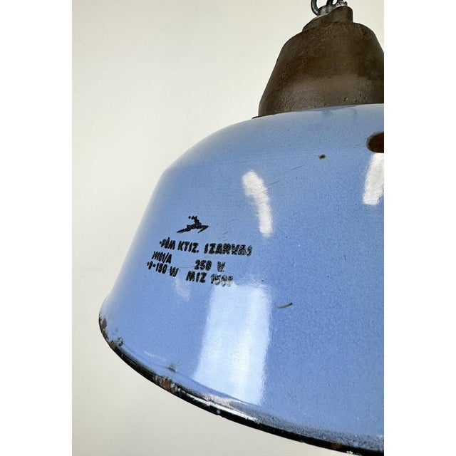 Paint Industrial Blue Enamel and Cast Iron Pendant Light, 1960s For Sale - Image 7 of 16