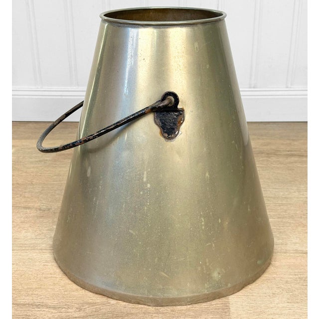 Antique Farmhouse Nickel Plated Brass Conical Cone Milking Can For Sale - Image 4 of 11