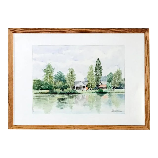 Mid-Century Hand Painted Framed Watercolor by Pol Antonis For Sale