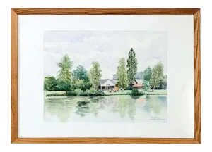 Mid-Century Hand Painted Framed Watercolor by Pol Antonis