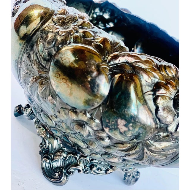 Antique Simpson, Hall, Miller & Co. Repoussé Quadruple Silver Plate Oval Footed Bowl With Botanical Design, Circa 1880 For Sale - Image 4 of 12