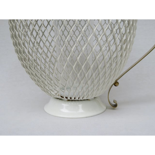 Mid-Century White & Yellow Metal & Brass Umbrella Stand, Tray, & Jug , Set of 3 For Sale - Image 12 of 18