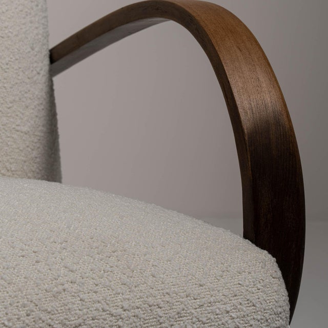 20th Century Czech Republic Warm Ivory Boucle Bentwood-Arm Lounge Chair For Sale - Image 4 of 10