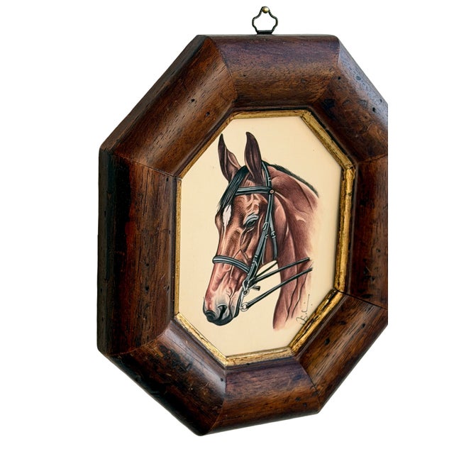 Realism Original Hand-Painted Horse Portrait Painting in a Vintage Italian Frame For Sale - Image 3 of 4