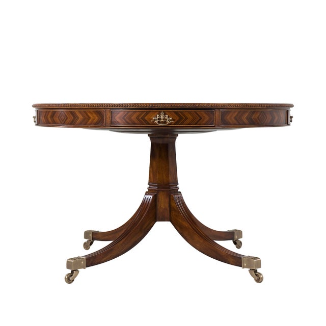 American Formal Inlaid Mahogany Dining Table or Center Table With Drawers. Finely Carved Edge by Theodore Alexander For Sale - Image 3 of 12