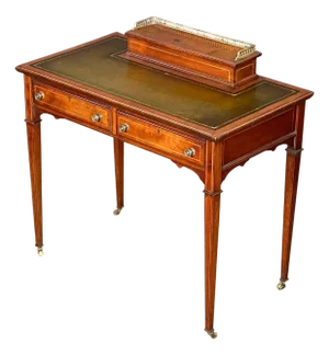 English Writing Desk or Table of Mahogany With Leather Top - Edwardian Era