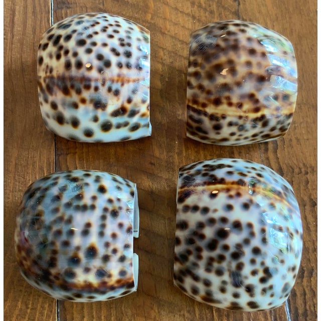 Contemporary Genuine Cowrie Shell Napkin Rings Set of 4 - Natural, Coastal, Palm Beach Regency, British Colonial, Beach House, Tropical & Seaside Tableware For Sale - Image 3 of 6