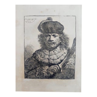 Rembrandt After, Self-portrait with raised sabre, Etching For Sale
