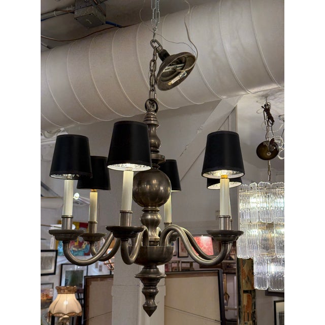 Chapman Six Light Chandelier + Black Shades For Sale In San Francisco - Image 6 of 12