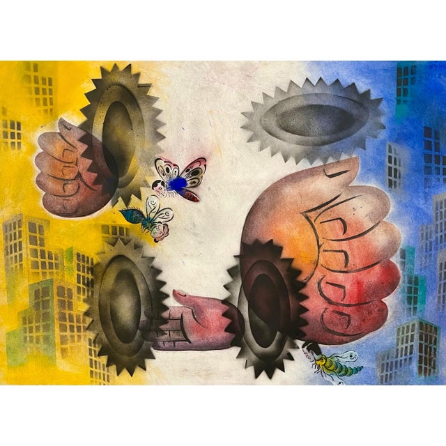 Mason Rader, Outsider Art Abstract Surrealist Spray Paint Mixed Media Painting Mason Rader, 1994 For Sale