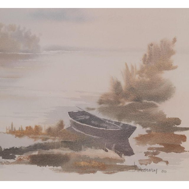 Jacques NOURY (1927-2021) The Boat by the Lake, 1980 Original watercolor Signed and dated in pencil On heavy wove paper,...