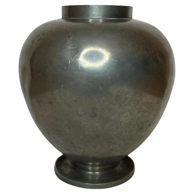 Green Swedish Modern Pewter Vase attributed to Nils Fougstedt for Svenskt Tenn, Sweden, 1933 For Sale - Image 8 of 8