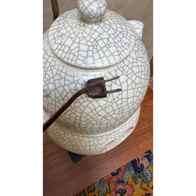 A Vintage Chinese Crackled Glazed Censer Converted in Table Lamp For Sale - Image 4 of 10