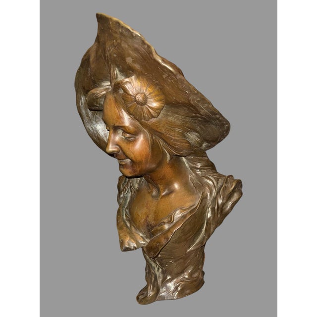 Antique French Victorian 22" Bronze Statue Sculpture of a Maiden v. Bruyneel For Sale - Image 6 of 12
