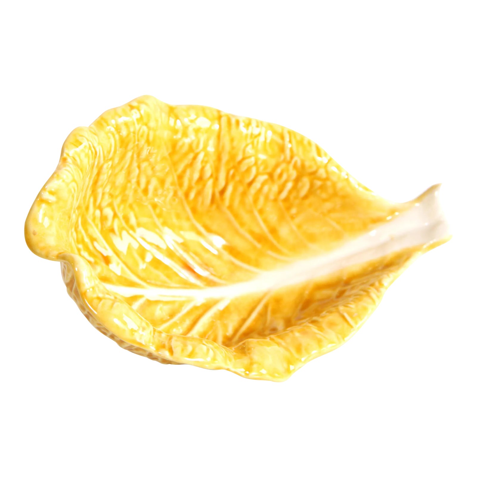 Vintage Trompe l'Oeil Yellow Cabbage Leaf Bowl by Secla of Portugal