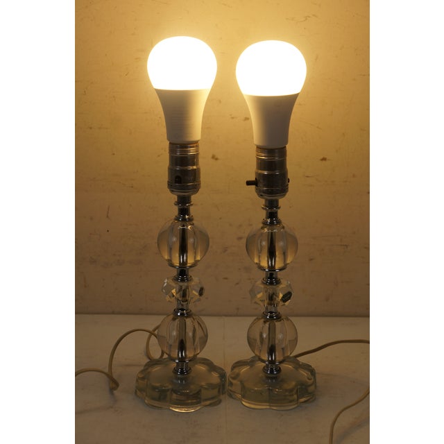 Mid 20th Century Hollywood Regency Stacked Crystal Prism Vanity Boudoir Lamps 11" For Sale - Image 4 of 13