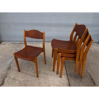 Brown Danish Teak and Birch Stacking Chairs, Hand-Crafted, 1962 For Sale - Image 8 of 14