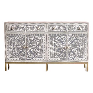 Arabesque Bone Inlay Four-Door Buffet - Grey by House of Jaipur For Sale