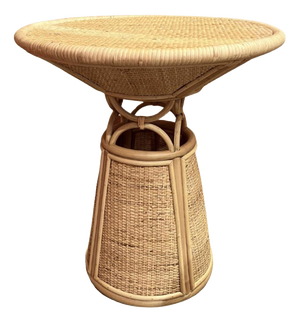Toffee GM Side Table in Stained Rattan and Glass Top by Popus Editions