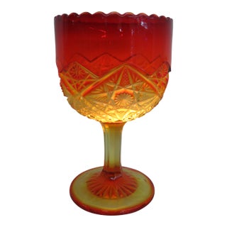 Viking Glass Amberina Yesteryear Star Footed Compote Goblet Cadmium Glow 5877b For Sale