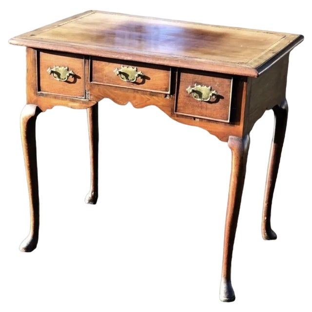 Georgian Walnut Lowboy with Brass Handles For Sale