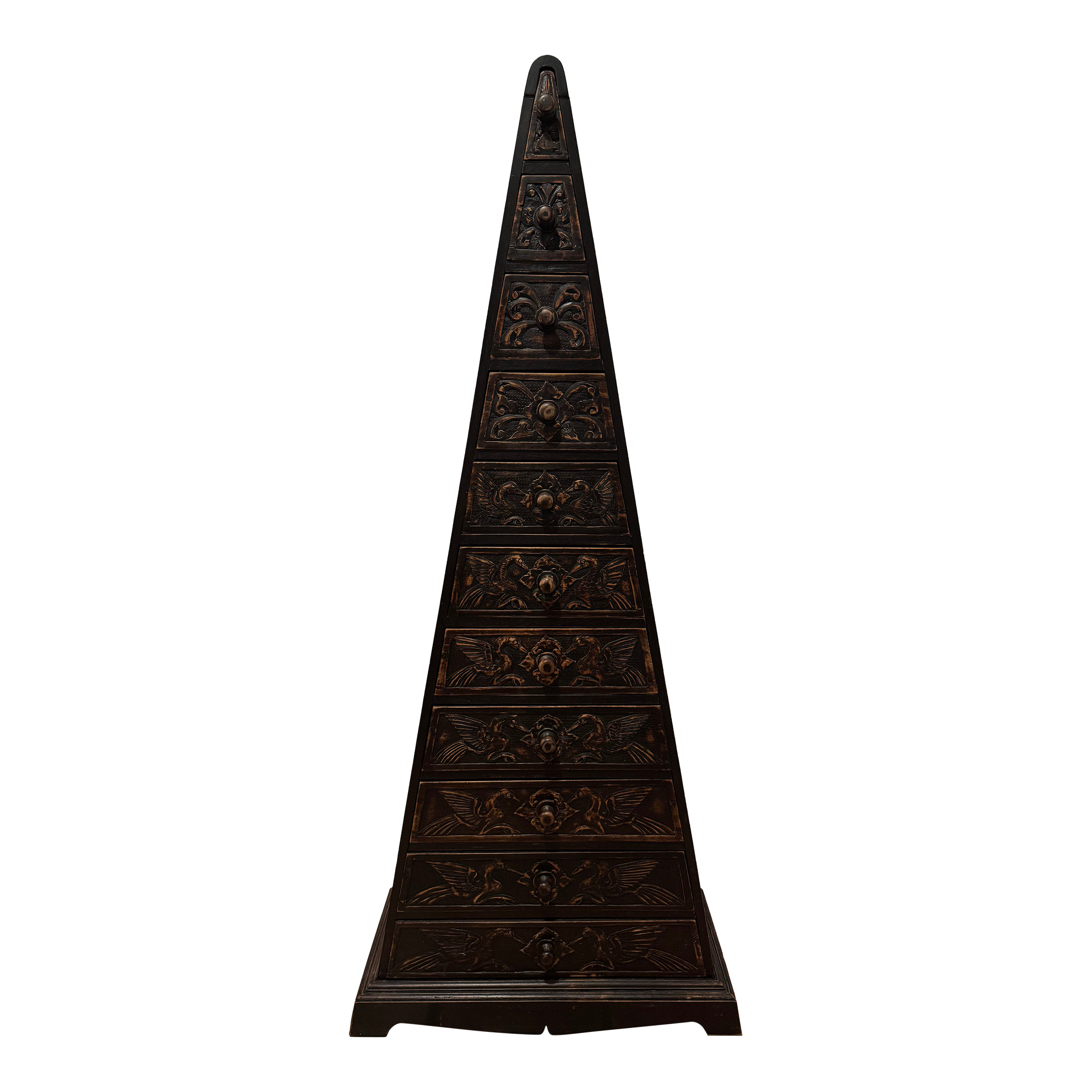 Vintage Indonesian Style Hand-Carved Wood Pyramid Chest, 11