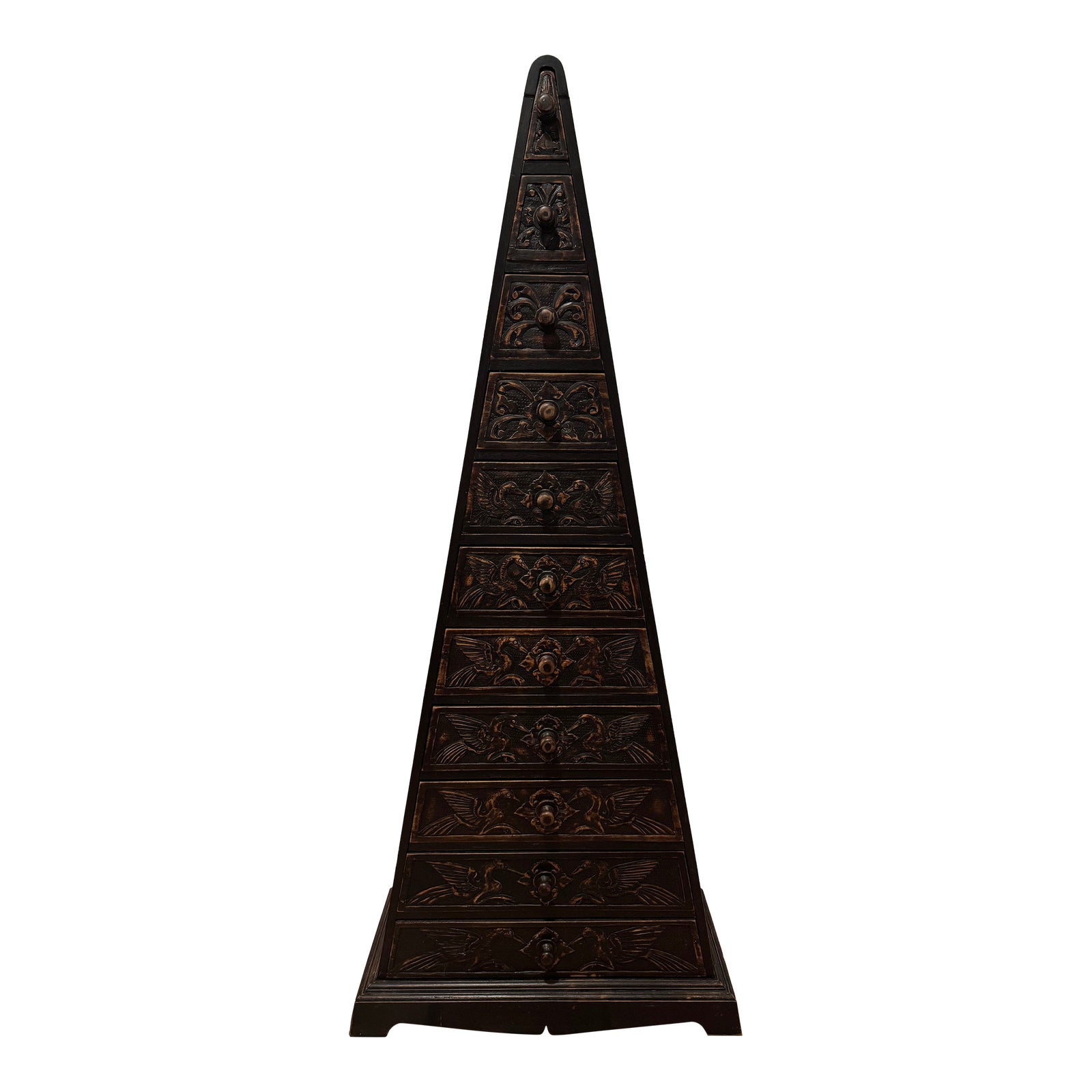 Vintage Indonesian Style Hand-Carved Wood Pyramid Chest, 11