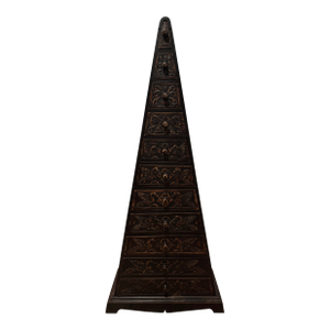 Vintage Indonesian Style Hand-Carved Wood Pyramid Chest, 11 Drawers, 60”