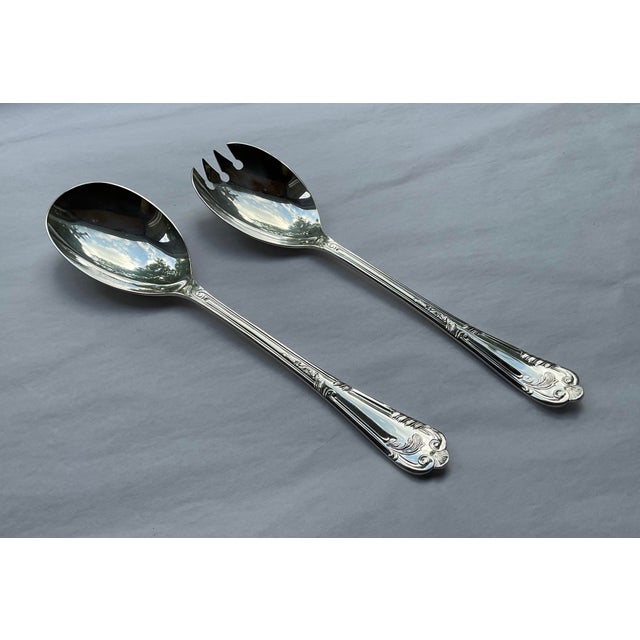 1980s Silver Pair Salad Servers, Salad Spoon & Salad Fork, La Regence For Sale - Image 14 of 16