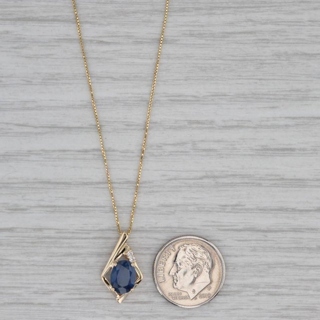 1.43ctw Blue Sapphire Diamond Pendant 14k Yellow Gold 18" Box Chain For Sale In Greensboro - Image 6 of 6