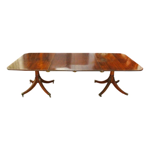 Early 20th Century English Georgian Style Double Pedestal Banquet Dining Table For Sale