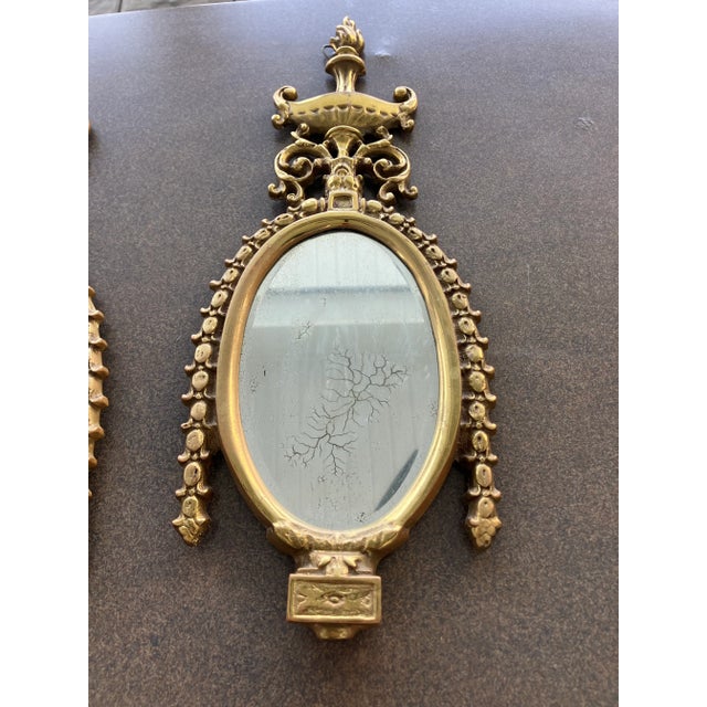 1960s Antique Vintage Pair of Figural Floral Oval Ornate Wall Crackled Mirrors Rococo Style. For Sale - Image 5 of 8